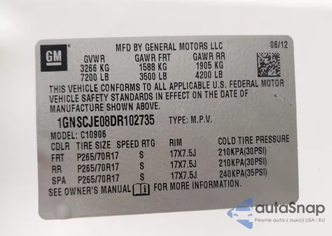 2013 Chevrolet Suburban 1500 Lt from USA, damaged, VIN 1GNSCJE08DR102735